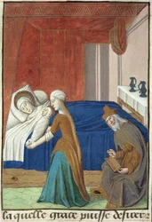 Ms Hunter 36 f.31v Johannes Döparens födelse, från Vita Christi, av Ludolf av Sachsen, c.1300-7778