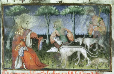 Ms Hunter 385 f.3r Hunting, från jaktboken av Gaston de Foix