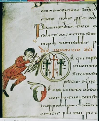 Ms Lat 1248 fol.76v Historikerad initial O, från Sacramentary of Gellone