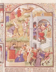 Ms Lat 17294 Fol.515v Scener ur Sankt Jakob den Stores liv (d.44) från Breviary of the Duke of Bedford, c.1424-35