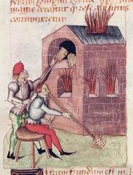 Ms Lat 993 L.9.28 f.138r Glasblåsare, från Tractatus de Herbis av Dioscorides