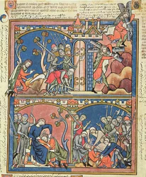 Ms M 638 fol.15r Samson och Delilah, från Morgan Picture Bible, c.1244-54