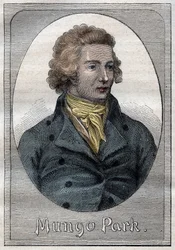 Mungo Park, skotsk upptäcktsresande - Porträtt av Mungo Park (1771-1806), skotsk upptäcktsresande - illustration från "The Great Mariners of the 18th century""