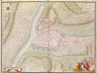 Namur med omnejd, från Atlas de Louis XIV. Plans des Places etrangeres, 1665 (penna, bläck och tvätt)