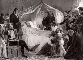 Napoleon I på sin dödsbädd på St. Helena, 5 maj 1821, efter en målning av Charles de Steuben