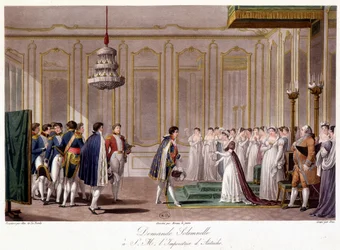 Napoleon frågar Marie Louise i äktenskap med imponen av Österrike - i "" Historisk sammanfattning av kriget mellan Frankrike och Österrike 1809 ""