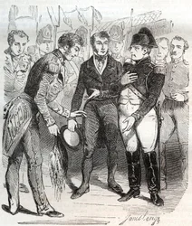 Napoleon anförtror sig till den brittiska tron - Napoleon Bonaparte går ombord på det brittiska fartyget Bellerophon som ska ta honom i exil till St Helene (Saint Helene) den 14 juli 1815 - Napoleon Bonaparte går ombord på det brittiska fartyget Belleropho