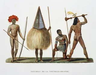 Natives of New Ireland, från Journey around the World, avrättade på kungens order på Hans Majestäts Corvette, La Coquille under åren 1822, 1823, 1824 och 1825, av Louis Isidore Duperrey (1786-18)