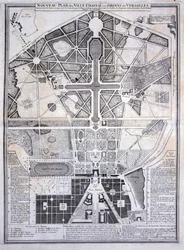 Ny plan för staden, slottet och trädgårdarna i Versailles, 1714, från Les Plans, Profils et Elevations des Villes et Chateau de Versailles, publicerad c.1715