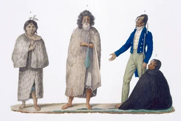 Nya Zeelands infödda i inhemsk och västerländsk klädsel, 1826