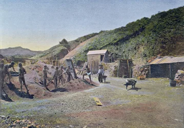 Nickelgruvor på Nya Kaledoniens östkust, graverade av Gillot, c.1900