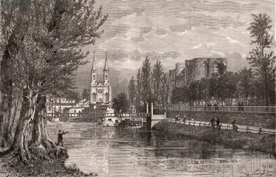 Niort - Deux-Sevres - gravyr i "La France illustrée: geography, history, statistical administration" av V.A. Malt-Brown. 1884