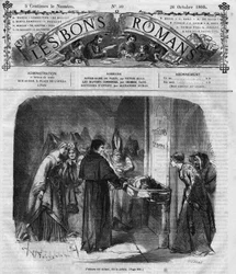 Romanserie: "Notre Dame de Paris" av Victor Hugo (1802-1885). Prästen bestämmer sig för att adoptera Quasimodo. Gravyr i "" Les bons romances""