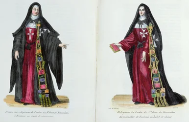 Nunnor av Johannesorden av Jerusalem, illustration från History and Costumes of Monastic Orders av Fader Helyot, 1842