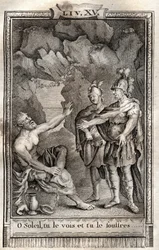O Sol du ser det, och du lider det! Ulysse svarade mig utan att röra på mig: Jupiter vill ha det... gravyr från 1798 av Monnet i "Les Aventures de Telemaque, fils d