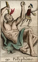 Odysseus (eller Ulysses) förblindar cyklopen Polyfemos, ur ”Mythologie de la Jeunesse” av Pierre Blanchard