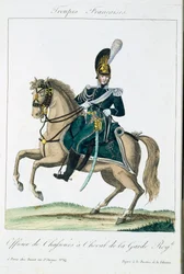 Officer för Royal Horse Guards, från Troupes Francaises, pub. i Basset, Paris, ca 1790