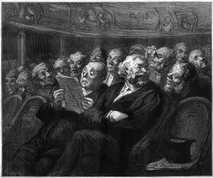 Orkesterstolar. Tecknad av Honore Daumier (1808-1879). Gravyr i "" Den illustrerade världen"" nr 1101 av 4 maj