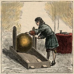Otto von Guericke (1602-1686), tysk fysiker, använder den första generatorn för statisk elektricitet - Elektrostatiska maskiner: Otto von Guericke