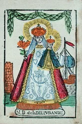 Our Lady of Delivrande, pilgramssouvenir, ca 1820-30 (träblock i färg)