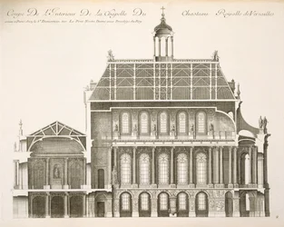 Palais du Louvren: det kungliga kapellet, sektion, ca 1720-talet