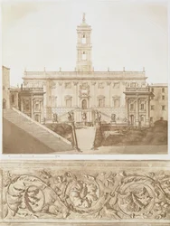Palazzo Senatorio, Capitolium, Rom, från fragment av medeltida och renässansarkitektur, graverad av Jules Adolphe Chauvet (f.1828)