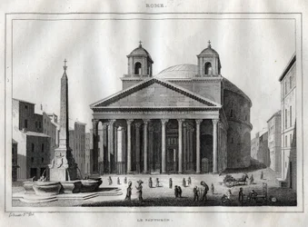 Pantheon - Rom - Roma - Gravyr från "" Italy Picturesque"" - Historisk och beskrivande målning av Italien" av M. de Norvins, Ch. Nodier 1834-1836.