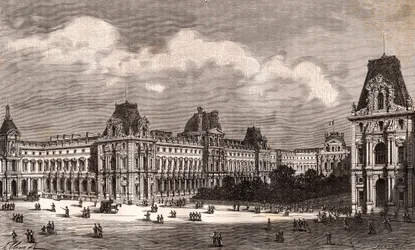 Paris Le Louvre - gravyr i "La France illustree: geografi, historia, administrationsstatistik" av V.A. Malt-brunt. 1884