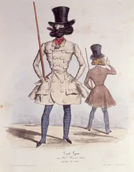 Parisian Dandies på Bal Chicard, 1840 (färg litho)