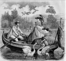 Parisiska lägen, sommaren 1857: båttur på en sjö. Gravyr i "" Le Monde Illustré"" nr 24 av 26 september 1857.