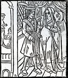 Pathelin och Guillemette, från The Farce of Master Pierre Pathelin, c.1465