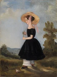 Bondflicka med hatt i ett landskap, 1840