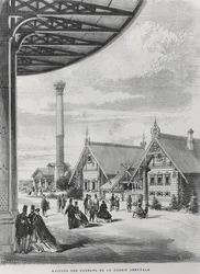 Bondehus vid den ryska paviljongen vid Exposition Universelle 1867 (litho)