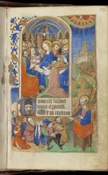 Pentecost and a Preaching Scene, Time Book (Use of Paris) (bläck & färg på veläng)