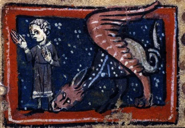 Peryton hämtar från ett franskt bestiarium från 1300-talet. Biblioteca Trivulziana.