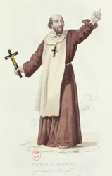 Eremiten Peter (ca 1050-1115) predikade det första korståget 1095, ca 1840 (färgstick)