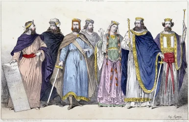 Pharamond, Clodion, Merovee, Childeric, Clotilde, Clovis 1er och Childebert 1er - i "Den franska monarkin i tryck""