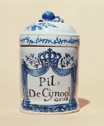 Läkemedelsburk för cynoglossum-tabletter, c.1700 (keramik)