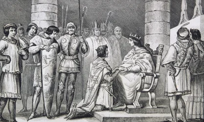 Philippe VI (1293-1350) de Valois hyllar Edvard III (1312-77) av England men bara som hertig av Aquitaine, från 