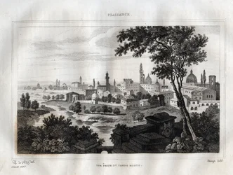 Piacenza - Plaisance - Gravyr från "" Pittoreska Italien"" av M. de Norvins, Ch. Nodier 1834-1836.