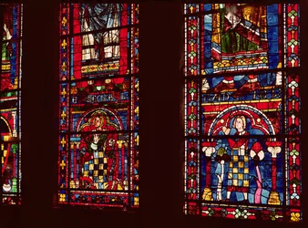 Pierre de Dreux (1190-1250) och hans son Jean de Bretagne (1237-86) detaljer från ett lansettfönster i södra korsarmen, ca 1217-25