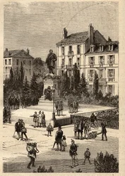 Place Thiers - centralt i staden Nancy, i departementet Meurthe-et-Moselle, i Lorraine-regionen - gravyr i "" PATRIE"" - BESKRIVNING PECTUREQUIREQUE DE LA FRANCE EN 6 VOLYER AV LUCIEN HUARD