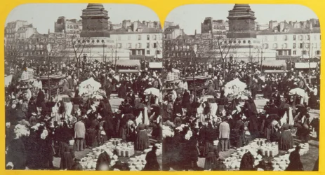 Place de la Bastille, skinkmässan, Paris, stereoskopisk vy, c.1860