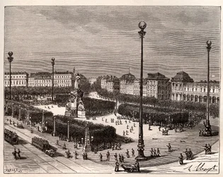 Place de la Republique i Paris - gravyr i "La France illustree: geografi, historia, administration statistique" av V.A. Malt-brunt. 1884