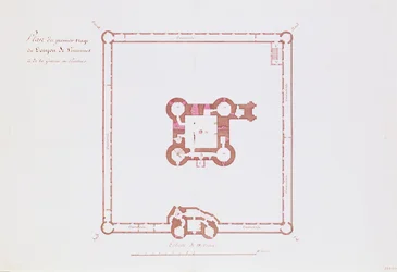 Plan för första våningen i Donjon i Vincennes, 1810 (penna och bläck på papper)