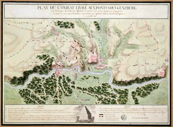 Plan över händelser i slaget vid Gunzburg mellan österrikiska och franska trupper 1805, 1808