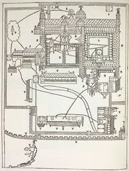 Plan över Benediktinerklostret i Canterbury på 1100-talet, från Military and Religious Life in the Middle Ages av Paul Lacroix, publicerad i London ca 1880