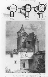 Plan för Tour de Montaigne, vid Saint-Michel-de-Montaigne (litho)