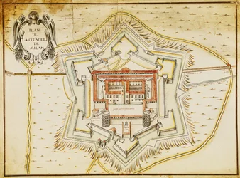 Plan över citadellet i Milano (penna & bläck och wc på papper)