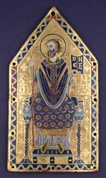 Plack med bild av St. Benedictus (emalj och koppar)